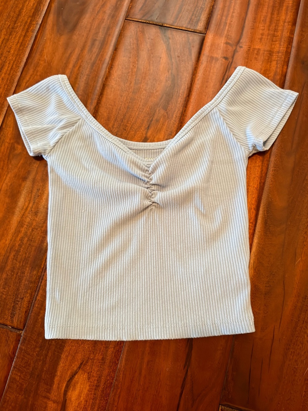 Women XS Ribbed Ruched Scoop Neck Women's Top — Light Blue